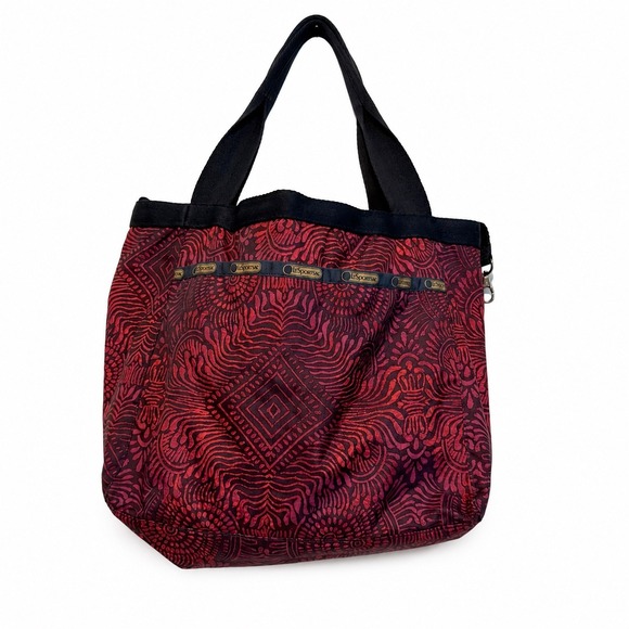Lesportsac Handbags - LeSportsac Reversible Tote Bag Tropical Palm Sunset Red Geometric Nylon Large